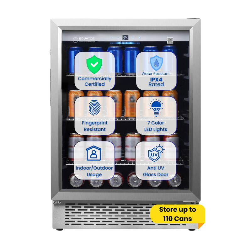 Refrigerador para interiores/exteriores de 4.6 pies cúbicos, IPX4, acero inoxidable, empotrable/independiente, capacidad para 110 latas y 6 botellas