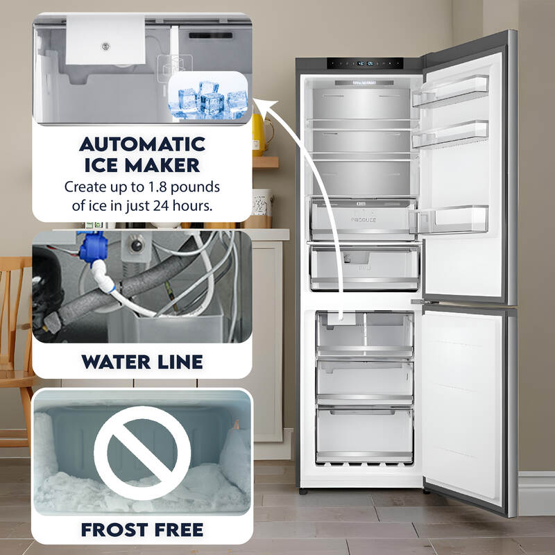 Bottom Mount Refrigerator-Freezer FACTORY INSTALLED ICE MAKER Frost Free Reversible 110V - EStar