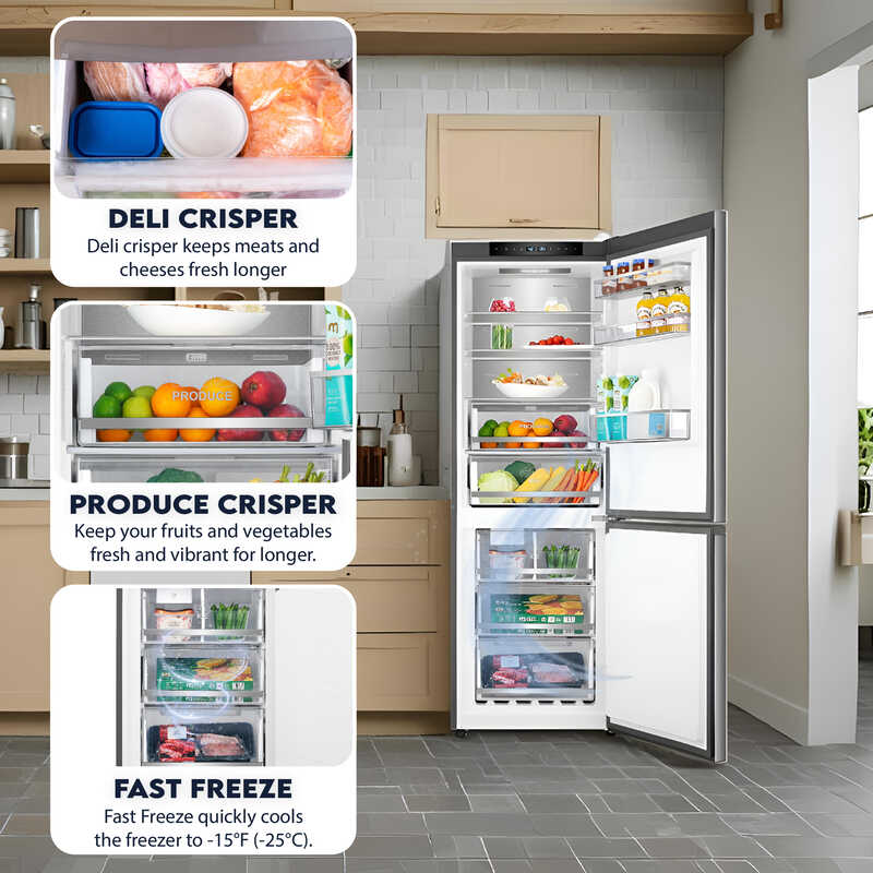 Bottom Mount Refrigerator-Freezer FACTORY INSTALLED ICE MAKER Frost Free Reversible 110V - EStar
