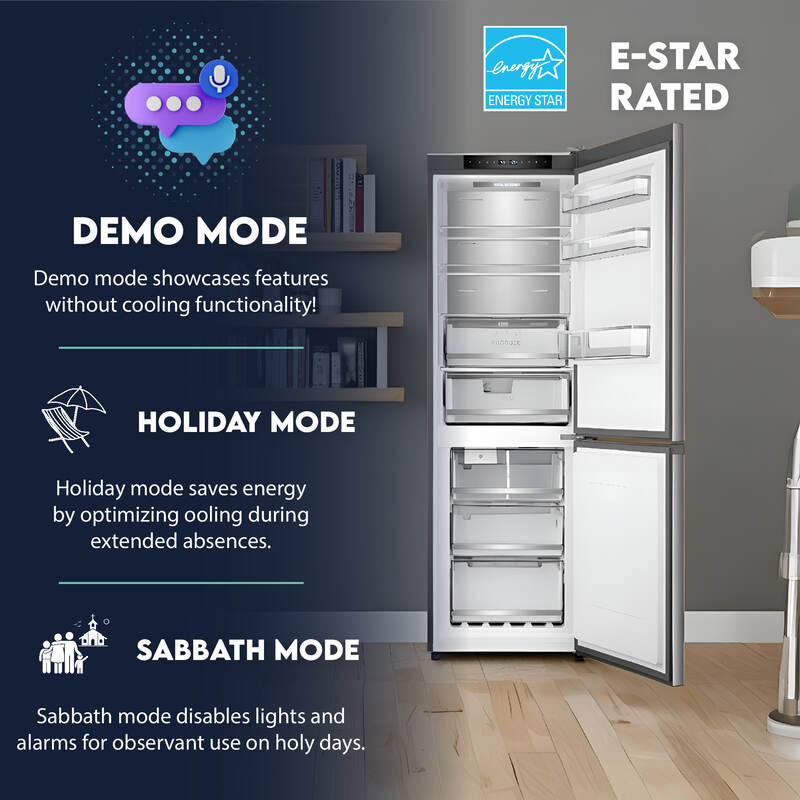 Bottom Mount Refrigerator-Freezer FACTORY INSTALLED ICE MAKER Frost Free Reversible 110V - EStar