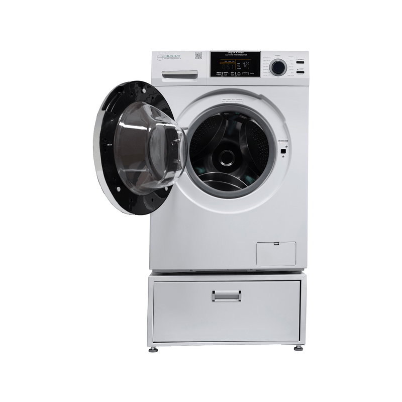 Lavadora secadora todo en uno sin ventilación, TOTALMENTE INTEGRABLE, espacio cero, 1.62 pies cúbicos/15 libras, 110V, 1400 RPM + pedestal