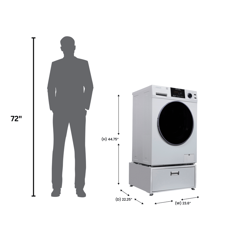 Lavadora secadora todo en uno sin ventilación, TOTALMENTE INTEGRABLE, espacio cero, 1.62 pies cúbicos/15 libras, 110V, 1400 RPM + pedestal