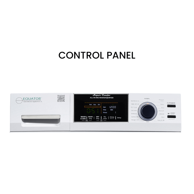 Lavadora secadora todo en uno sin ventilación, TOTALMENTE INTEGRABLE, espacio cero, 1.62 pies cúbicos/15 libras, 110V, 1400 RPM + pedestal
