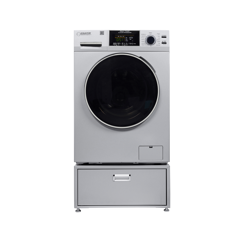 Lavadora secadora todo en uno sin ventilación, TOTALMENTE INTEGRABLE, espacio cero, 1.62 pies cúbicos/15 libras, 110V, 1400 RPM + pedestal