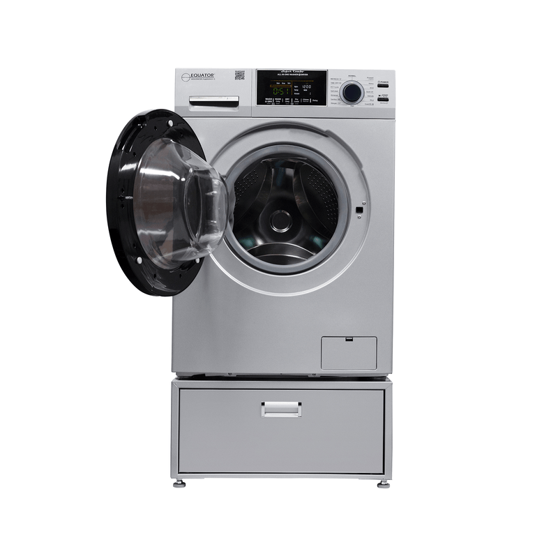 Lavadora secadora todo en uno sin ventilación, TOTALMENTE INTEGRABLE, espacio cero, 1.62 pies cúbicos/15 libras, 110V, 1400 RPM + pedestal