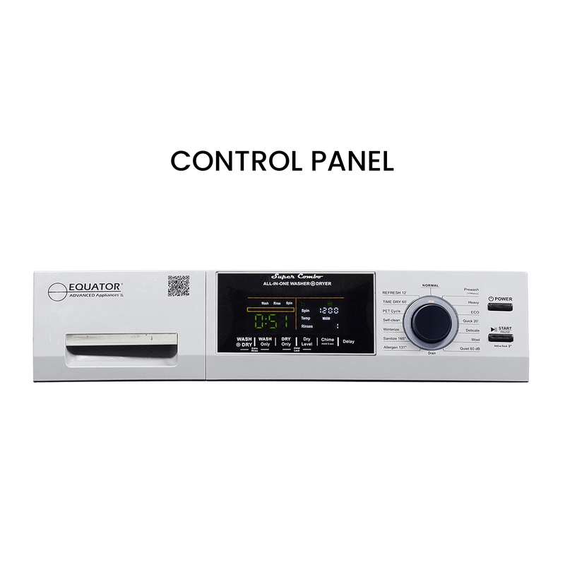 Lavadora secadora todo en uno sin ventilación, TOTALMENTE INTEGRABLE, espacio cero, 1.62 pies cúbicos/15 libras, 110V, 1400 RPM + pedestal