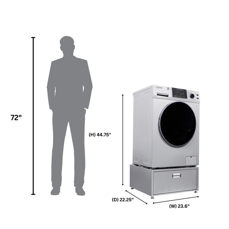 Lavadora secadora todo en uno sin ventilación, TOTALMENTE INTEGRABLE, espacio cero, 1.62 pies cúbicos/15 libras, 110V, 1400 RPM + pedestal