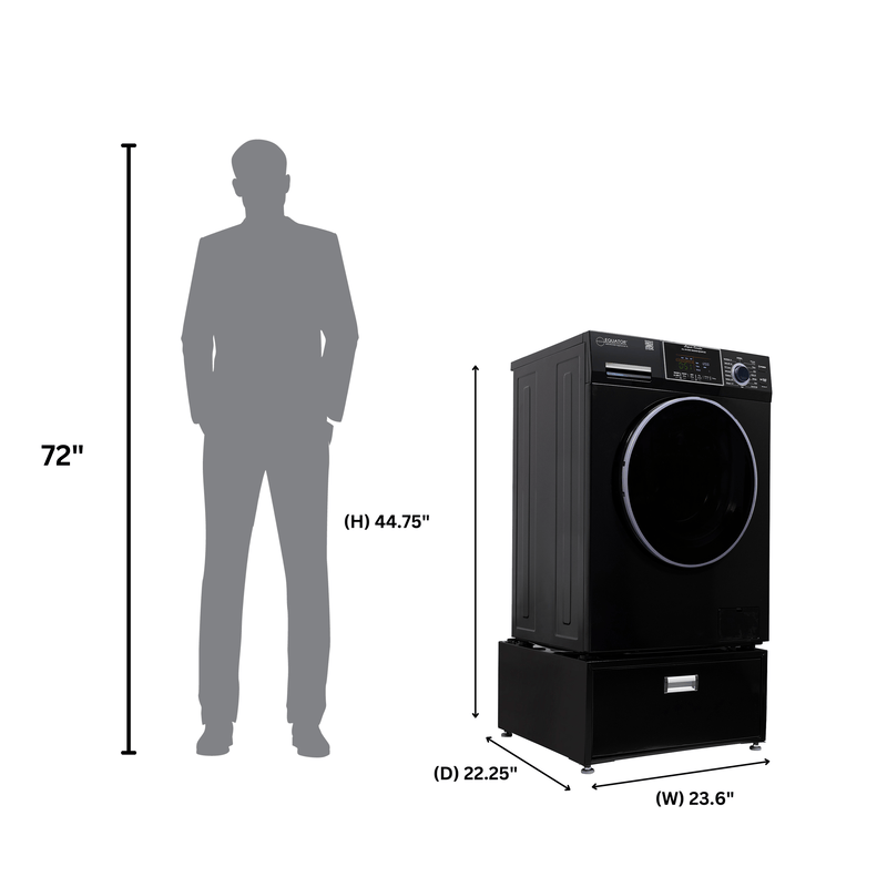 Lavadora secadora todo en uno sin ventilación, TOTALMENTE INTEGRABLE, espacio cero, 1.62 pies cúbicos/15 libras, 110V, 1400 RPM + pedestal