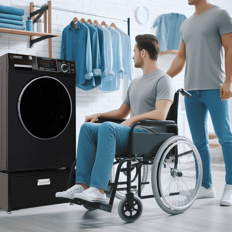 Lavadora-secadora todo en uno con SECADO POR VENTILACIÓN 30% MÁS RÁPIDO que el de condensación, 15 lb, 110 V + pedestal
