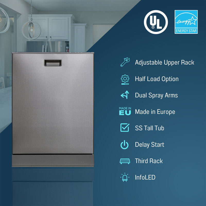 24 in 2440 Dishwasher Top Control 3rd Rack 15 place 3.4g QUIET 51 dB 110V EStar