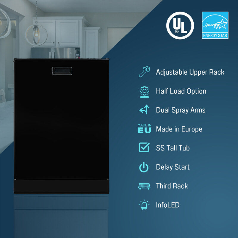 24 in 2440 Dishwasher Top Control 3rd Rack 15 place 3.4g QUIET 51 dB 110V EStar