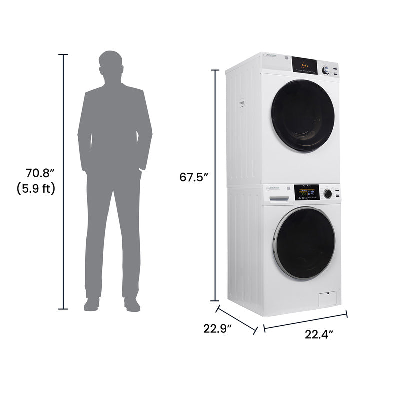 LAVADORA APILABLE ESTÁNDAR EW 835 18 lbs 1.9 pies cúbicos 110V + SECADORA VENTILADA CON SENSOR ED 880 4 pies cúbicos 220V
