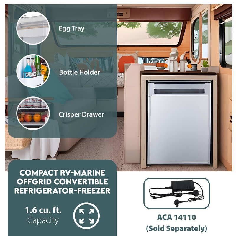Compact RV-Marine-Offgrid Convertible Refrigerator-Freezer 1.6cf 12V 110V