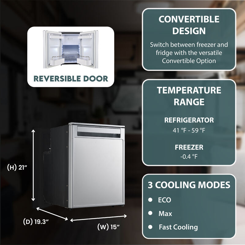 Compact RV-Marine-Offgrid Convertible Refrigerator-Freezer 1.6cf 12V 110V