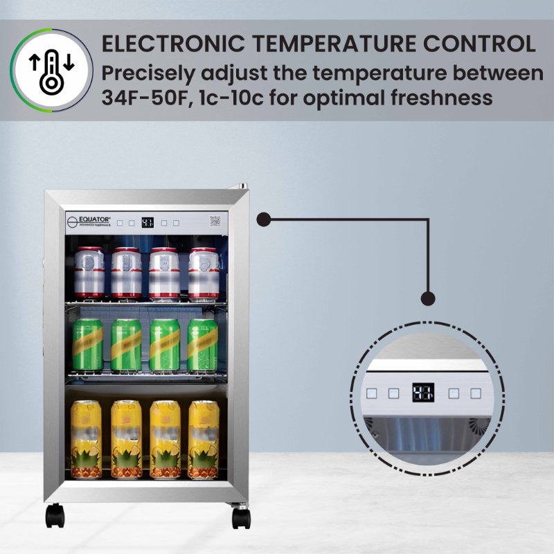 Refrigerador para interiores/exteriores de 2.3 pies cúbicos, clasificación IPX4, acero inoxidable, empotrable/independiente, capacidad para 85 latas, silencioso (42 dB)
