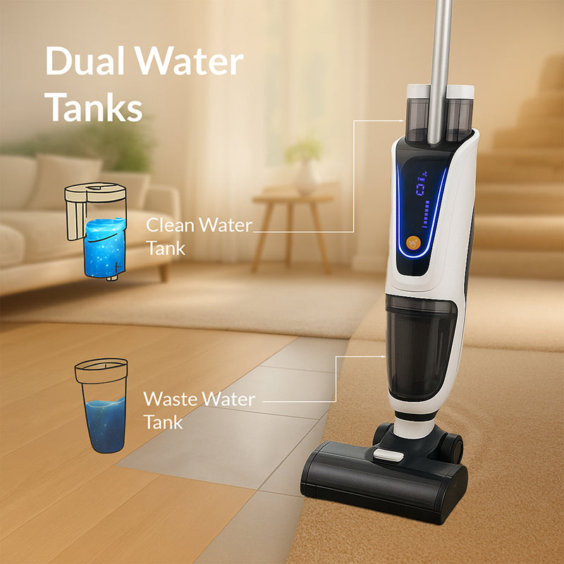 Aspiradora, barredora y fregadora 3 en 1 Equator Smart para suelos y alfombras, autolimpiante, con aviso por voz, 8 lbs