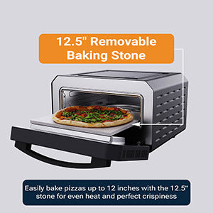 Horno para pizza Equator de 0.5 pies cúbicos para interiores/exteriores con piedra para hornear auténtica – Cocina pizzas de 12 pulgadas, 6 modos preestablecidos, ajustes personalizados y juego de accesorios para un verdadero sabor a pizzería en casa