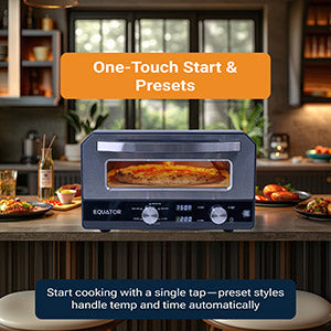 Horno para pizza Equator de 0.5 pies cúbicos para interiores/exteriores con piedra para hornear auténtica – Cocina pizzas de 12 pulgadas, 6 modos preestablecidos, ajustes personalizados y juego de accesorios para un verdadero sabor a pizzería en casa