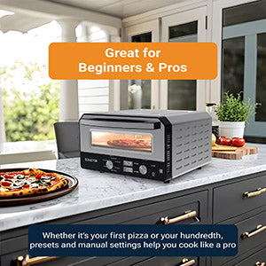 Horno para pizza Equator de 0.5 pies cúbicos para interiores/exteriores con piedra para hornear auténtica – Cocina pizzas de 12 pulgadas, 6 modos preestablecidos, ajustes personalizados y juego de accesorios para un verdadero sabor a pizzería en casa