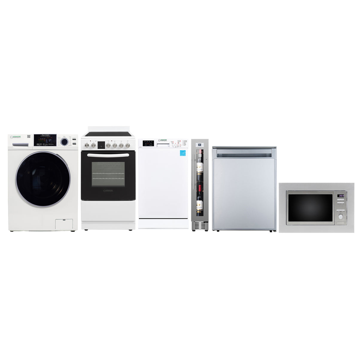 PACK D'APPAREILS COMPACTS POUR VR - Laveuse-sécheuse combinée + Lave-vaisselle + Cuisinière + Réfrigérateur + Micro-ondes + Cave à vin