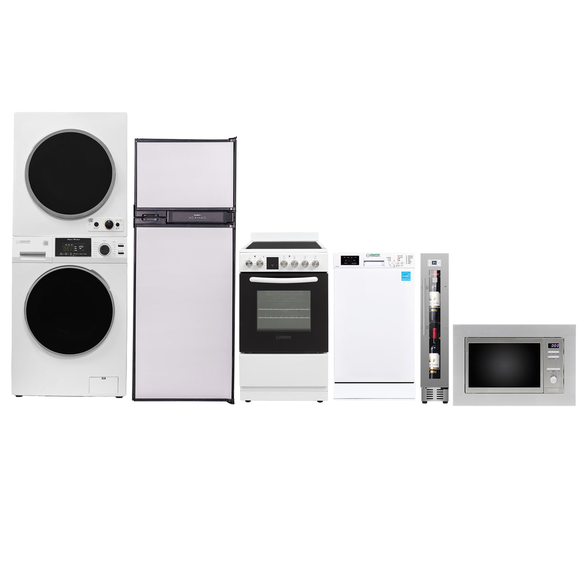 PAQUETE DE ELECTRODOMÉSTICOS Estándar para RV - Lavadora + Secadora + Lavavajillas + Cocina + Refrigerador + Microondas + Refrigerador de vinos