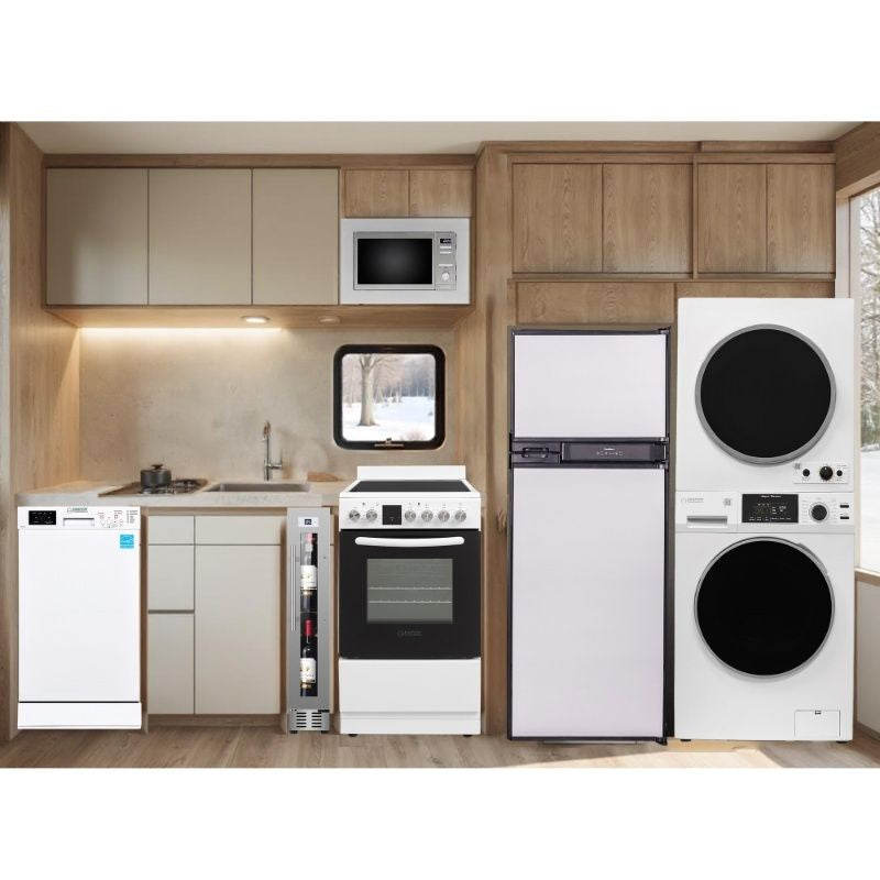 PAQUETE DE ELECTRODOMÉSTICOS Estándar para RV - Lavadora + Secadora + Lavavajillas + Cocina + Refrigerador + Microondas + Refrigerador de vinos