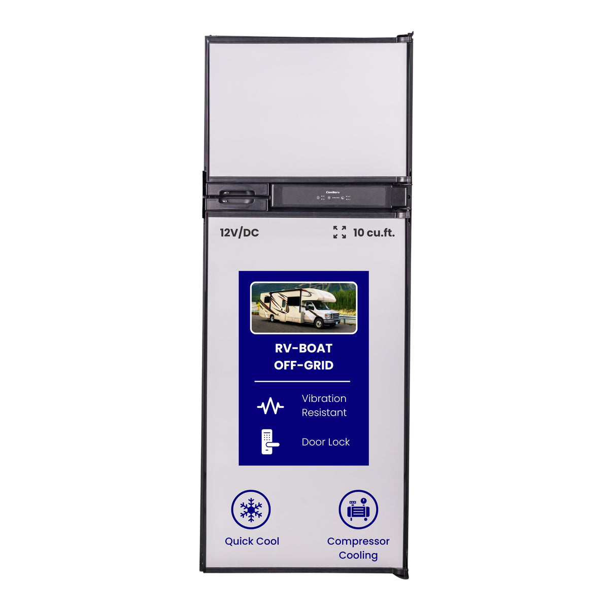 Conserv 12V/DC Refrigerator Freezer 10cf Stainless for RV BOAT OFF-GRID 2 Doors+ AC/ DC Adapter