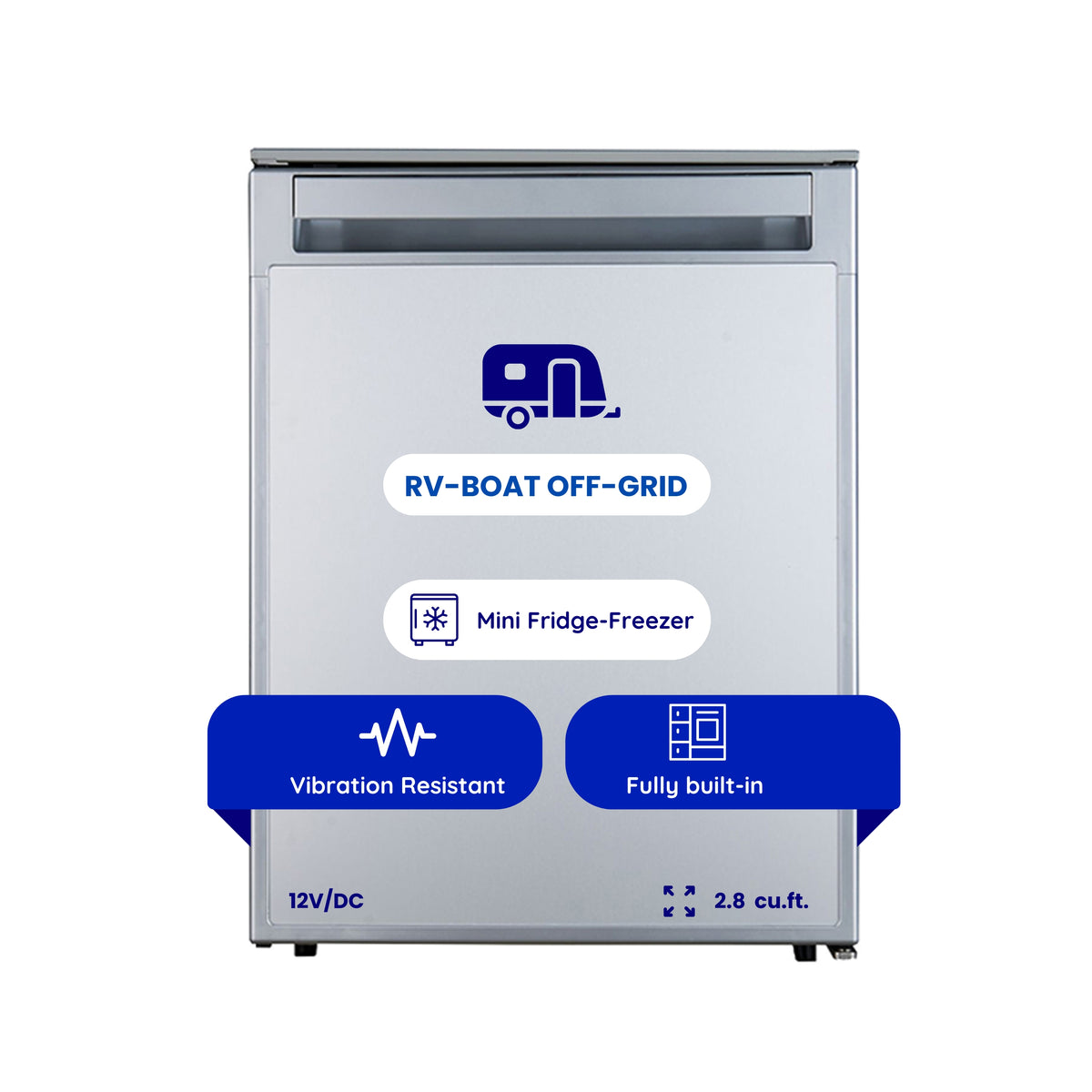 12V/DC Mini-Fridge Freezer 2.8cf Silver for RV BOAT OFF-GRID+AC / DC Adapter