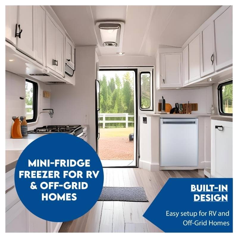 12V/DC Mini-Fridge Freezer 2.8cf Silver for RV BOAT OFF-GRID+AC / DC Adapter