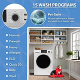 Laveuse à chargement frontal 1,6 pi³/15 lb, blanc, 110 V, 15 programmes + cycle pour animaux de compagnie