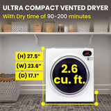 Ultra Compact Short Vented SENSOR Dryer 2.6cf/10lb LED Ops 110V/1400W (Renewed)