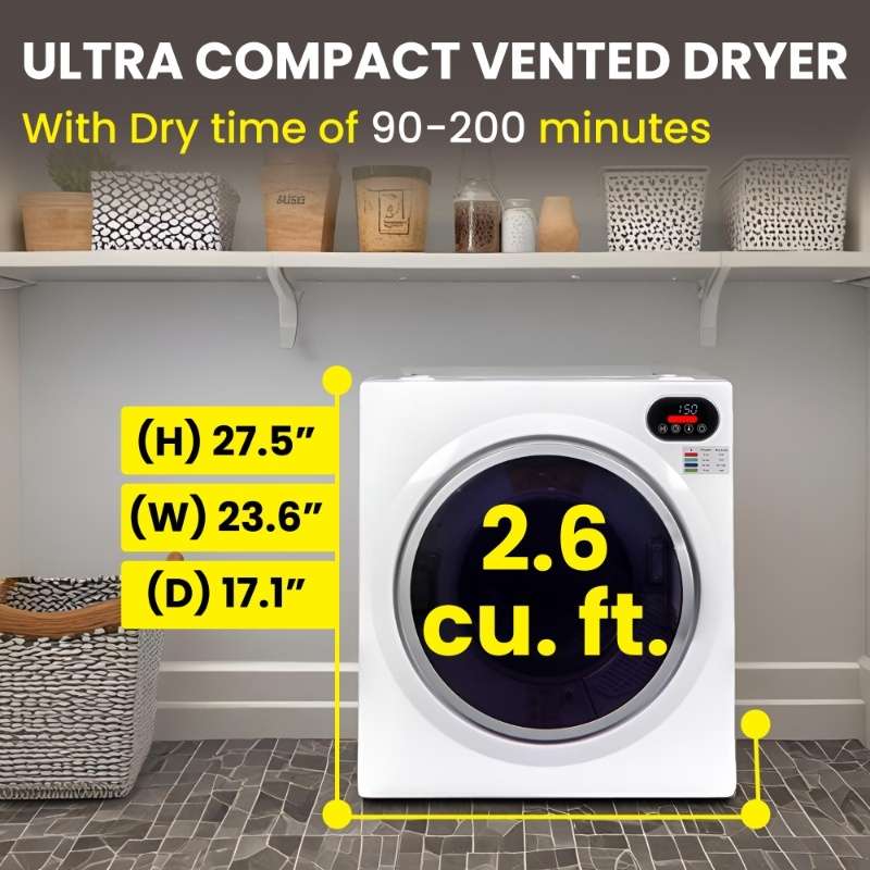 Ultra Compact Short Vented SENSOR Dryer 2.6cf/10lb LED Ops 110V/1400W (Renewed)