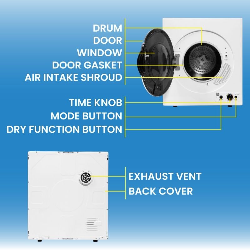 Secadora compacta ventilada con sensor 3.5 pies cúbicos/13 libras 110V CONTROLES INFERIORES (Reacondicionada)