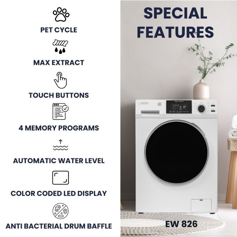 LAVADORA PREMIUM APILABLE 110V EW 826 1.62 pies cúbicos 15 libras + SECADORA VENTILADA DIGI ED 852 3.5 pies cúbicos