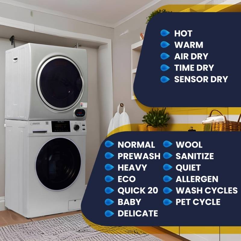 LAVADORA PREMIUM APILABLE 110V EW 826 1.62 pies cúbicos 15 libras + SECADORA VENTILADA DIGI ED 852 3.5 pies cúbicos