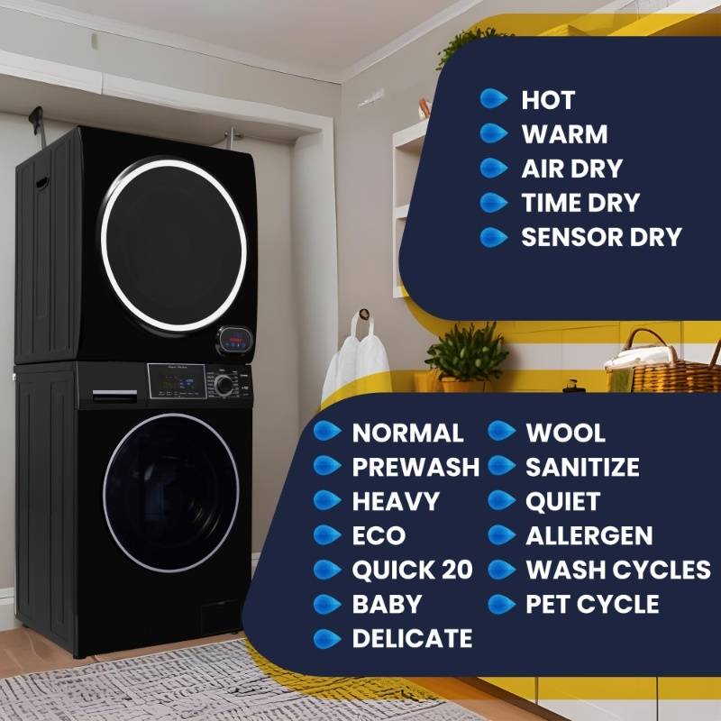 LAVADORA PREMIUM APILABLE 110V EW 826 1.62 pies cúbicos 15 libras + SECADORA VENTILADA DIGI ED 852 3.5 pies cúbicos