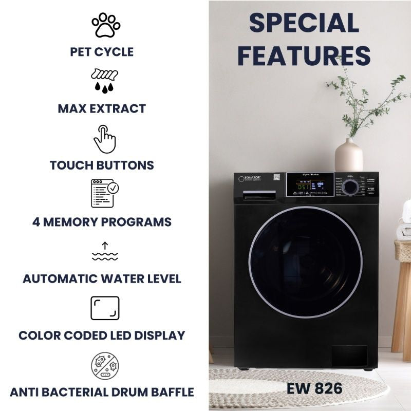 LAVADORA PREMIUM APILABLE 110V EW 826 1.62 pies cúbicos 15 libras + SECADORA VENTILADA DIGI ED 852 3.5 pies cúbicos