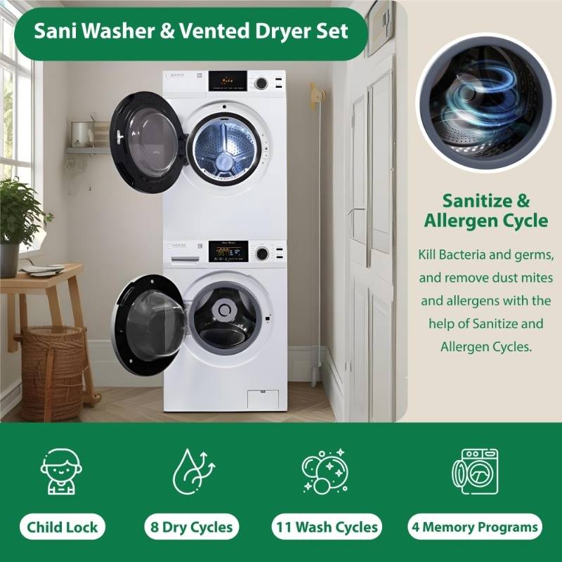 110V STANDARD STACKABLE EW 835 18 lbs Washer 1.9cf + ED 870 Vented Sensor Dryer 4cf