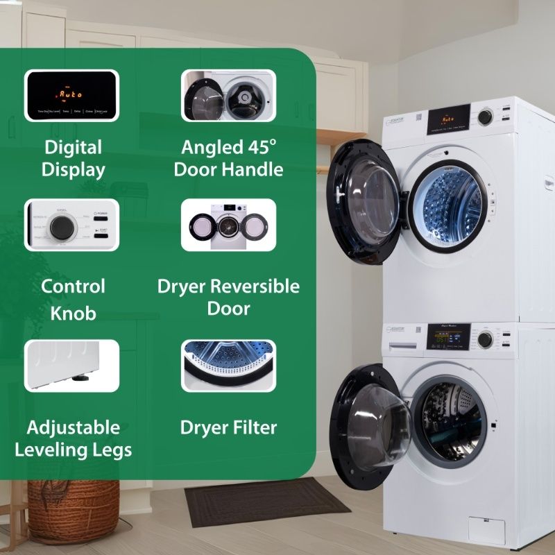 110V STANDARD STACKABLE EW 835 18 lbs Washer 1.9cf + ED 870 Vented Sensor Dryer 4cf
