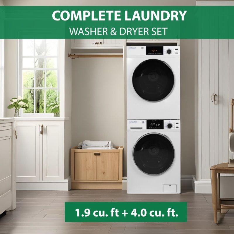 LAVADORA APILABLE ESTÁNDAR EW 835 18 lbs 1.9 pies cúbicos 110V + SECADORA VENTILADA CON SENSOR ED 880 4 pies cúbicos 220V