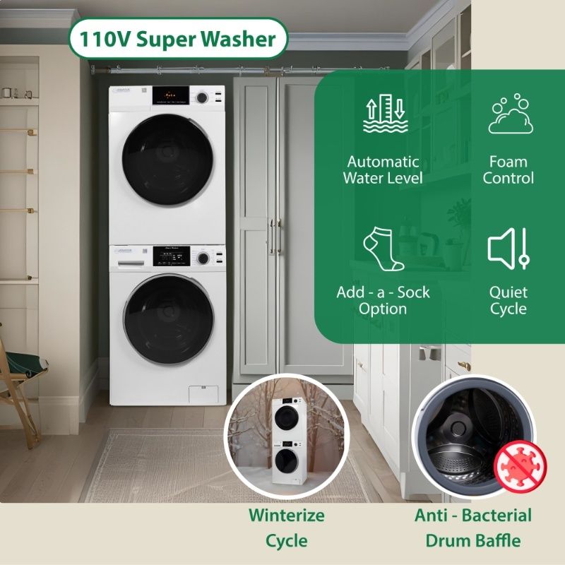 LAVADORA APILABLE ESTÁNDAR EW 835 18 lbs 1.9 pies cúbicos 110V + SECADORA VENTILADA CON SENSOR ED 880 4 pies cúbicos 220V