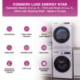 Lavadora Conserv Luxe de 2.2 pies cúbicos 110V + Secadora de condensación de 4 pies cúbicos 220V, garantía de 2 años