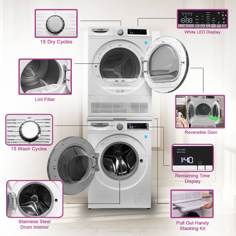 Lavadora Conserv Luxe de 2.2 pies cúbicos 110V + Secadora de condensación de 4 pies cúbicos 220V, garantía de 2 años