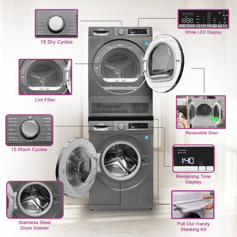 Lavadora Conserv Luxe de 2.2 pies cúbicos 110V + Secadora de condensación de 4 pies cúbicos 220V, garantía de 2 años