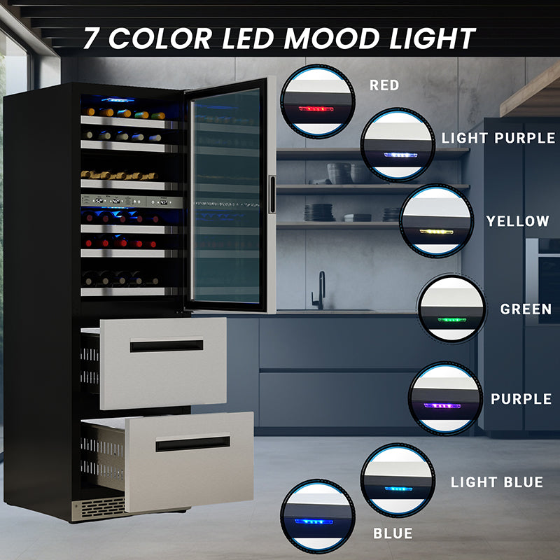 Equator Connoisseurs Club 3-Zone 84 Bottle Wine Refrigerator+2 Drawers 110V