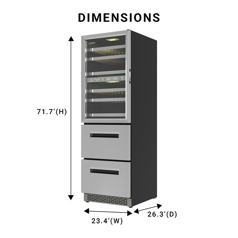Equator Connoisseurs Club 3-Zone 84 Bottle Wine Refrigerator+2 Drawers 110V