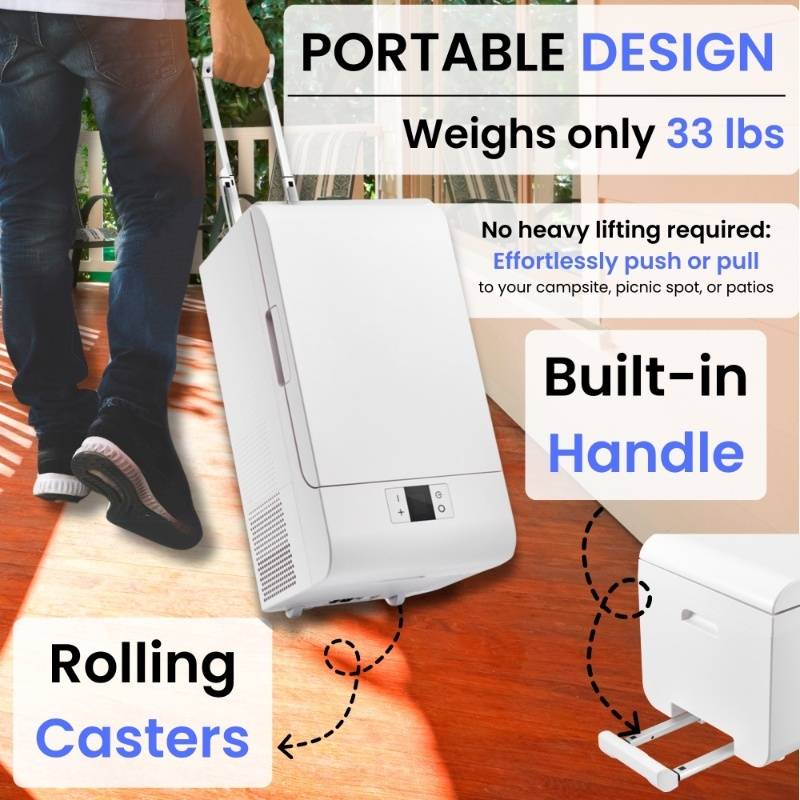 Rolling Fridge-Freezer Portable Casters Retractable Handle 0.7cf 12/110V