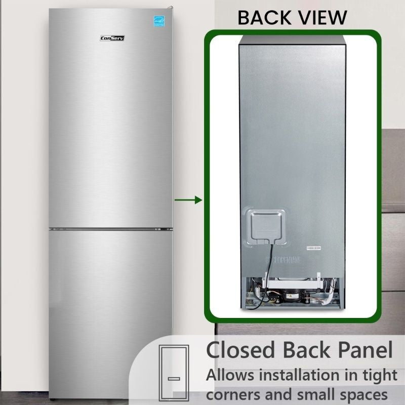 Conserv 11.5cf Tall Frost Free Ref-Freezer 24in Wine Rack E-Star 43dB Stainless