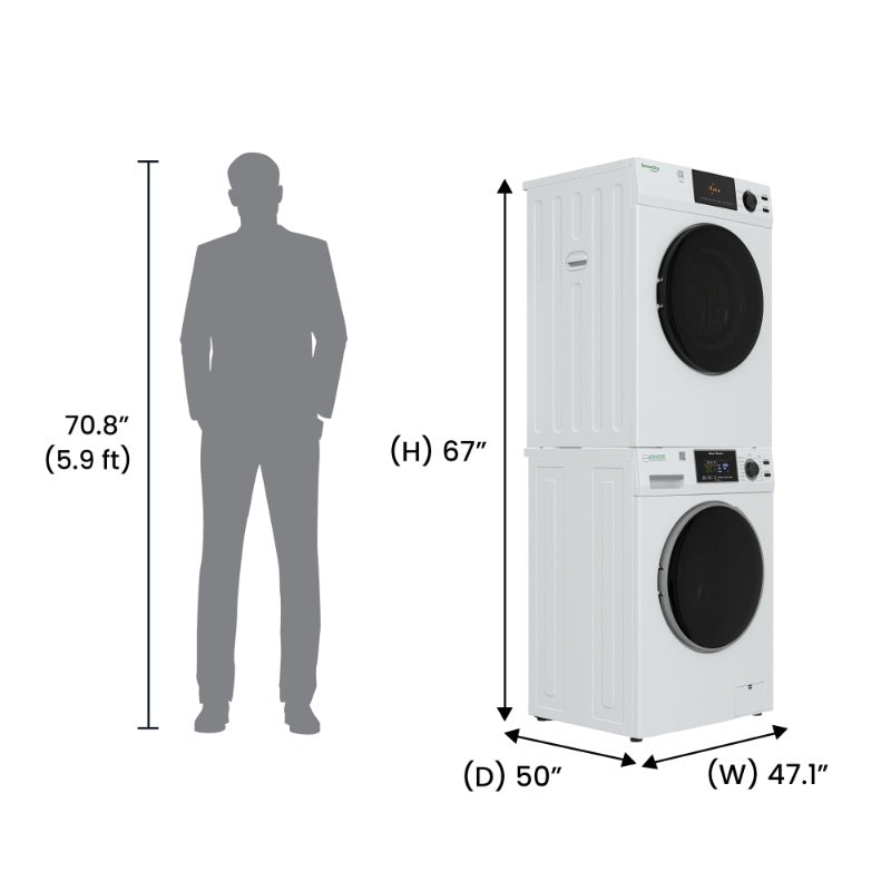 Set de lavandería: Lavadora de 18 libras (1.9 pies cúbicos) + Secadora de ventilación de 4 pies cúbicos, SALIDA ÚNICA de 110V