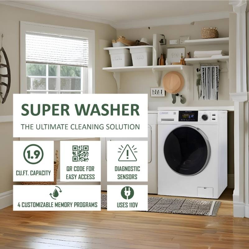 Super Washer 1.9cf/18lbs PET CYCLE Sani Allergen 1400RPM White 110V